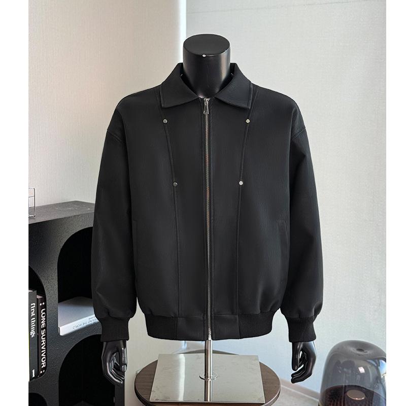 Off-White PU Leather Padded Men's Autumn Winter Motorcycle Jacket, Thickened Cotton Baseball Style for Couples