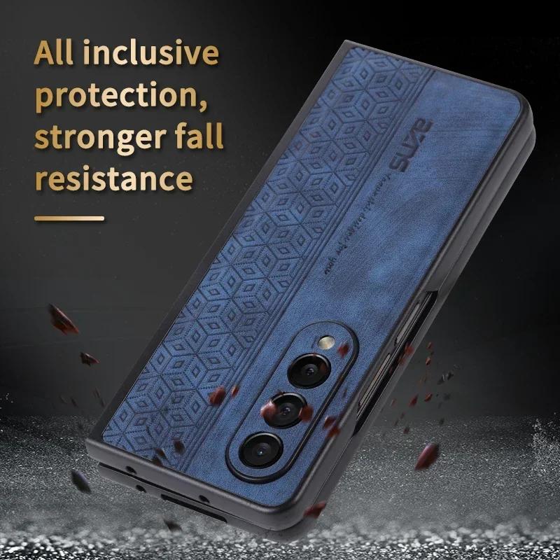3D Embossing Case for Samsung Galaxy Z Fold 7 6 5 4 3 Z Fold7 5G Cover Soft Matte Leather Full Camera Protect Shell Fundas Coque