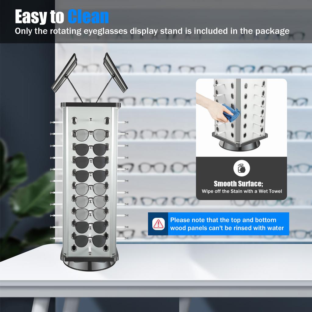 Bymaocar Glasses Rack Holder Sunglasses Square Display Stand Storage Organizer 360° Rotating 44 Pairs with 2 Adjustable Mirrors