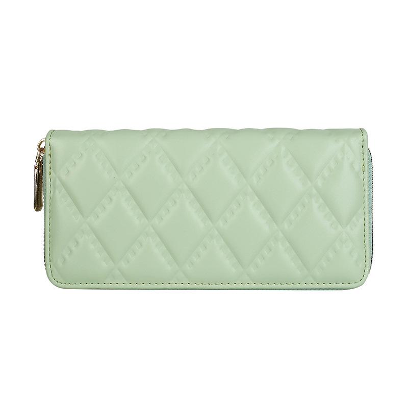 

Women s Medium-Length Diamond Pattern Embossed PU Wallet Clutch - Solid Color with Zipper Coin and Phone Slots