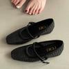 Hollow and breathable casual shoes woven square head Mary Jane shoes women's summer new fashion versatile retro