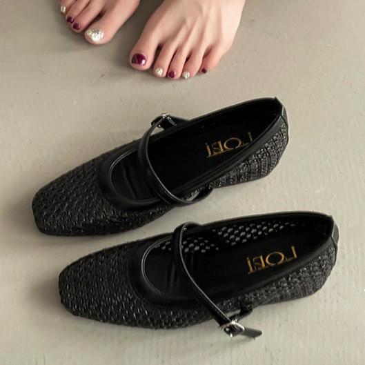 Hollow and breathable casual shoes woven square head Mary Jane shoes women's summer new fashion versatile retro