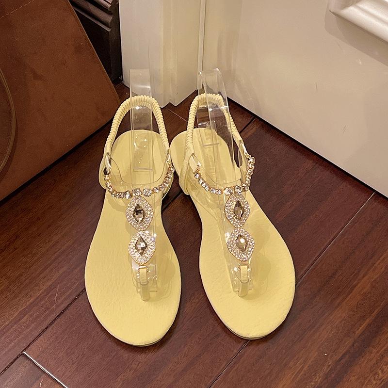 Shoes Women 2025 Summer New Toe Women's Sandals Beaded Rhinestone Flat Beach Sandals Women