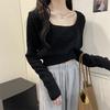 White knitted sweater women's autumn inner square collar short new design T-shirt