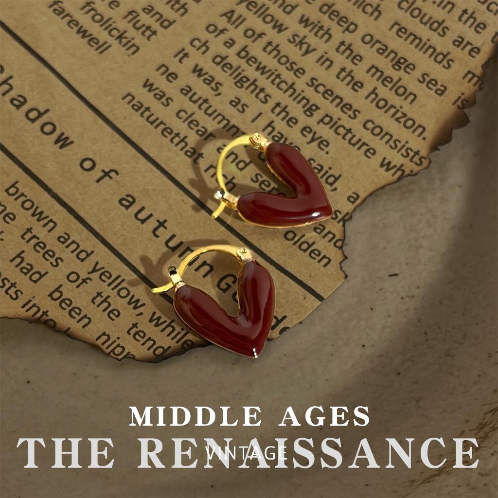 Burgundy Enamel Drop Glaze Earrings Collection Retro French Stud Earrings Hong Kong Style Earrings