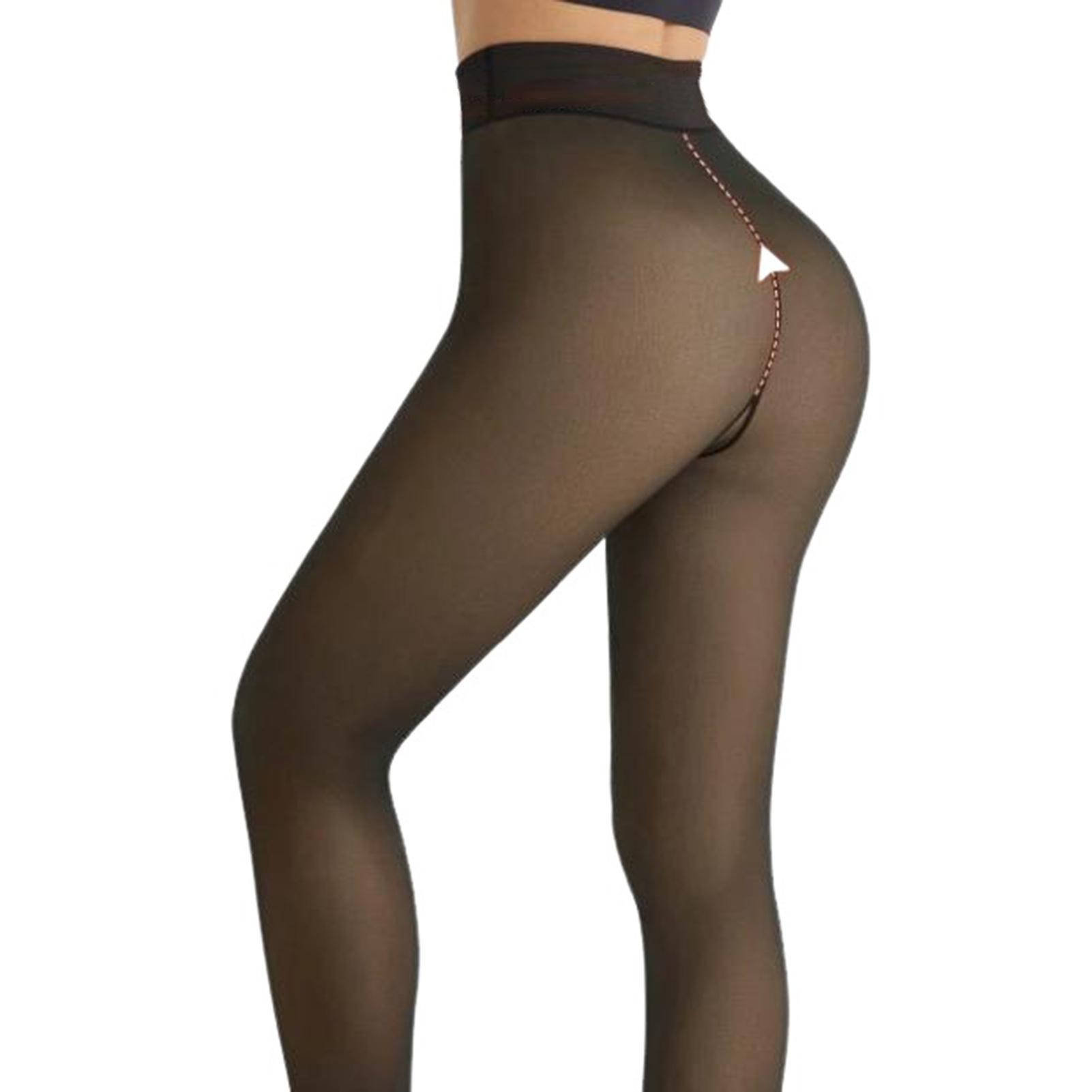 Warm Pants Women s Fleece Lined Thermal Tights One-Line Seams Front Back Semi-Transparent Thick Leggings Closed Foot Design S