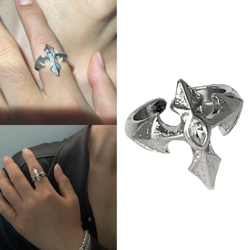 Gothic Crosses Inlaid Adjustable Band Allergy Proof Metal Ring Unisex Accessory For Concerts Night Event