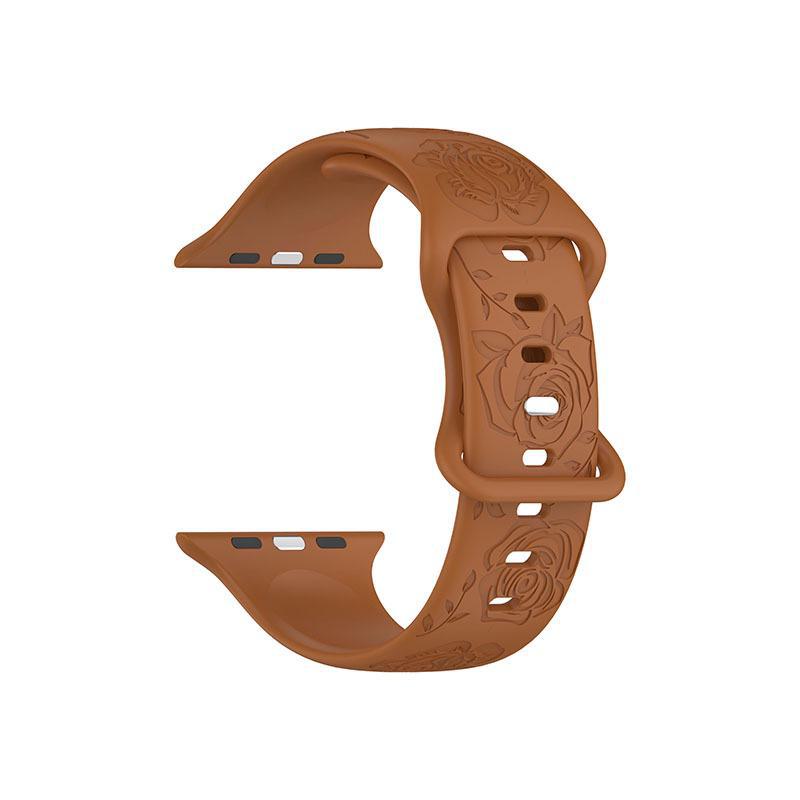 Apple Rose Pattern Silicone Watch Strap for 9th Gen Apple Watch, Laser Engraved Design with Eight-Shaped Buckle