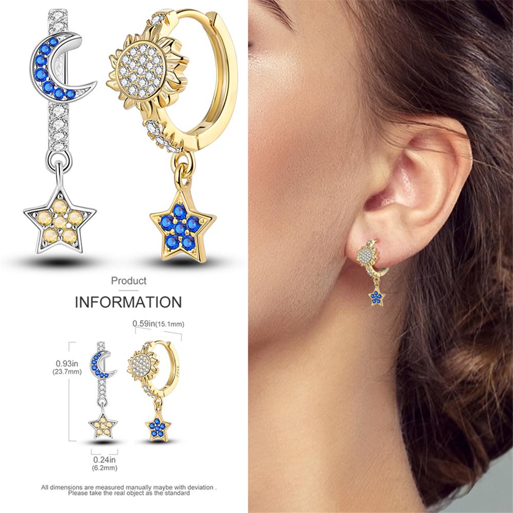 Fashion 925 Silver Luminous Shell Earrings For Women Pave CZ Heart Shape Star Moon Hoop Earrings Engagement Wedding Jewelry