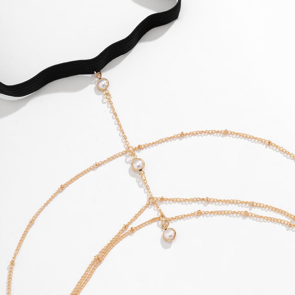 IngeSight.Z Sexy Multilayer Tassel Pearl Clip Bead Leg Chain for Women Simple Adjustable Elastic Thigh Chain Beach Body Jewelry