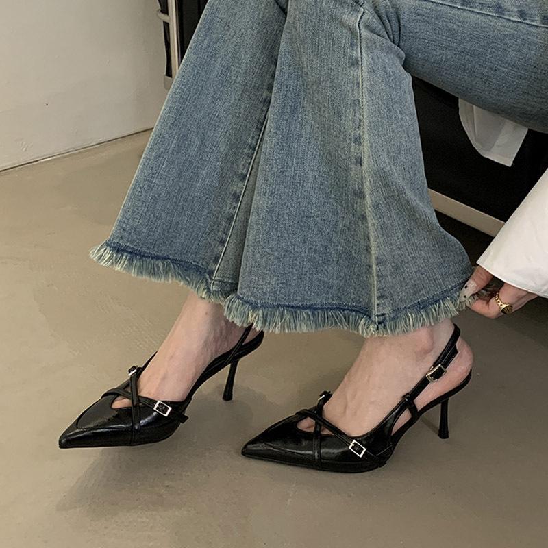 

High heels spring new fashion banquet shallow mouth empty beautiful bag head high heels sandals 35 чорний