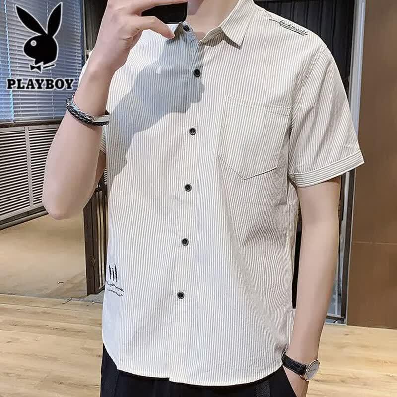 PLAYBOY Men s Slim-Fit Striped Short-Sleeve Shirt 2XL