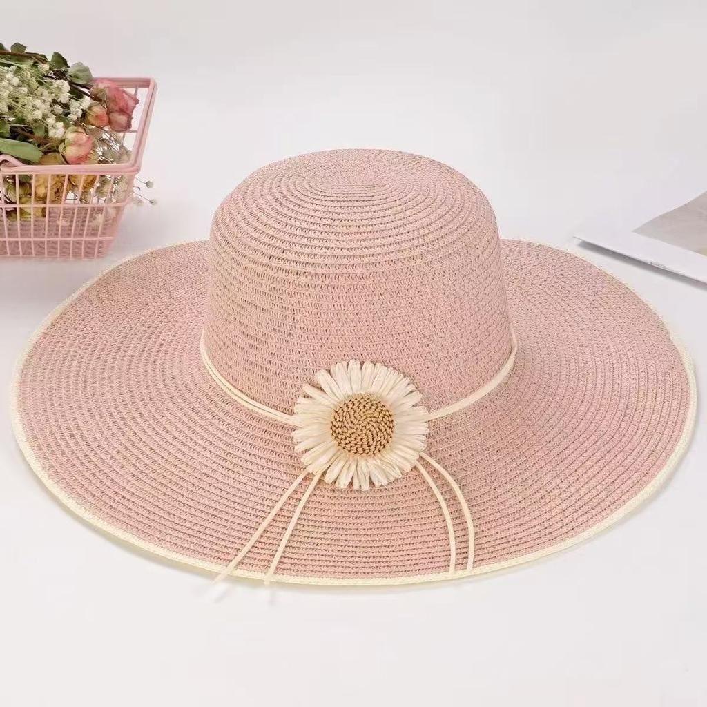 New bow lace straw hat women's summer seaside beach vacation sun hat large brim sun protection hat