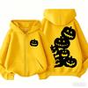 Kids Zip Up Hoodie Stumble Guys Halloween Pumpkin Print Long Sleeve Hooded Jacket Boys Girls Autumn Casual Outerwear With Pocket