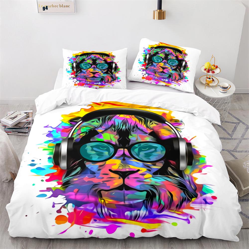 Lion Duvet Cover Set 3D Print Wild Animal Under Sunshine King Queen Size For Teens Kids Bedding Set Polyester Comforter Cover