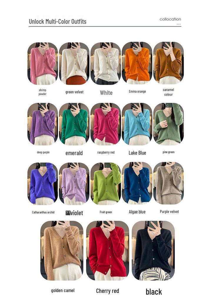 Women's Wool Knit Collar Cardigan: Slim-Fit, Long Sleeve, Loose Outerwear for Autumn and Winter.