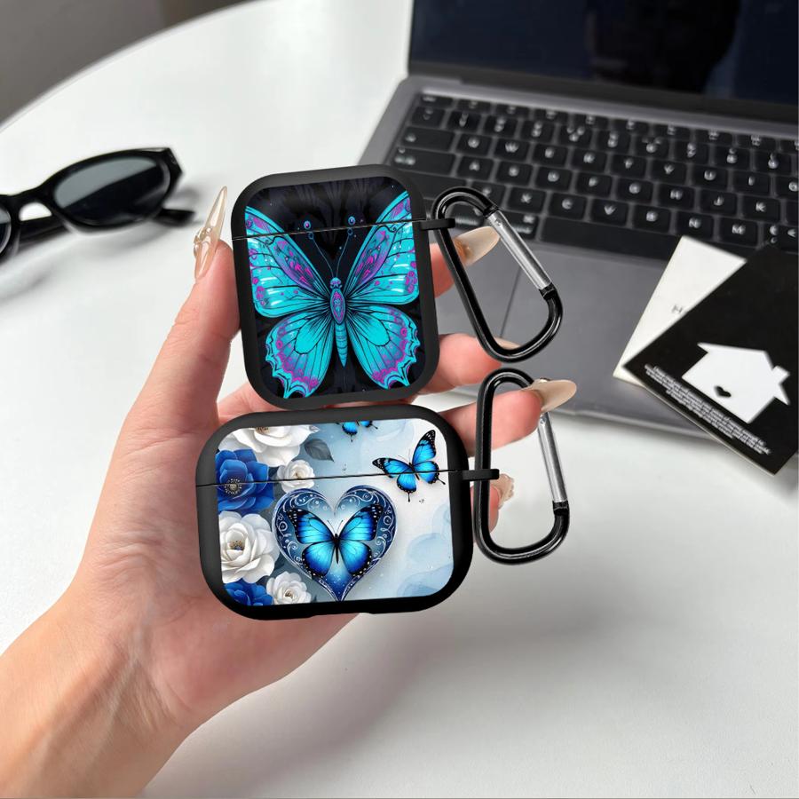 Earphone Cases Cover Case For Airpods 1 Pro Pro3 Pro2 2 3 4 White Blue Butterflies Flowers