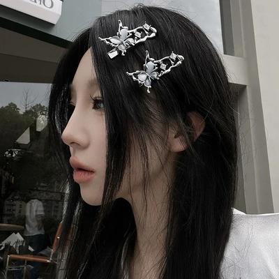 1/2pcs Y2K Irregular Liquid Metal Hairpin Butterfly Zircon Hair Clips Girl Fashion Silver Bang Clip for Women Hair Accessories