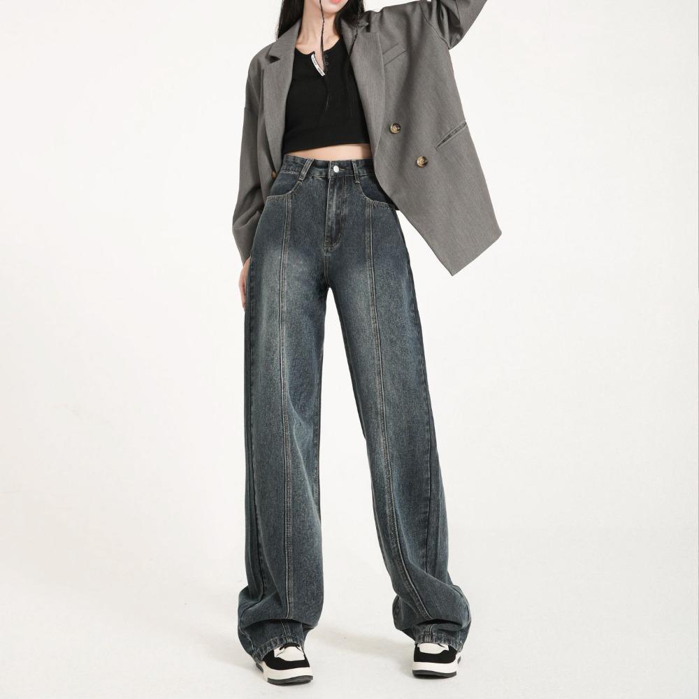 American wide-leg jeans women's high waist loose straight 2025 autumn and winter new retro drape pants