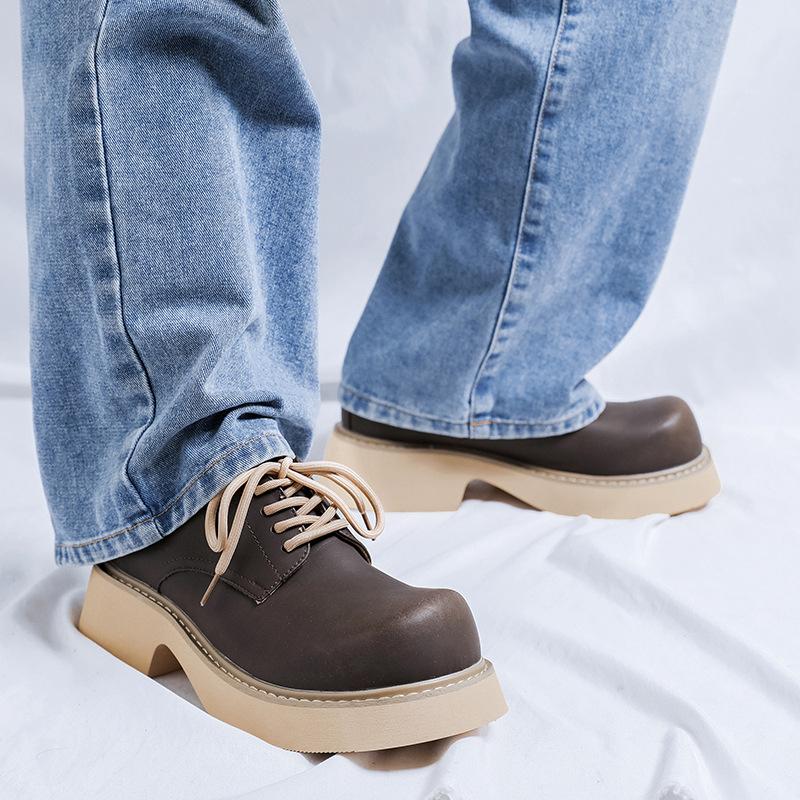 2024 new autumn and winter big head derby shoes for men and women, high-end feeling warped head and thick sole heightening leather shoes British style