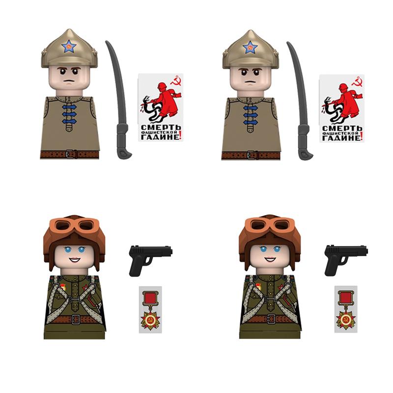 MOC Militär Sowjetischer US-Soldat Figur Baustein Kavallerie Pilot Westlicher Cowboy Detektiv Waffe Schwert Umhang Kinder Spielzeug Geschenk K148