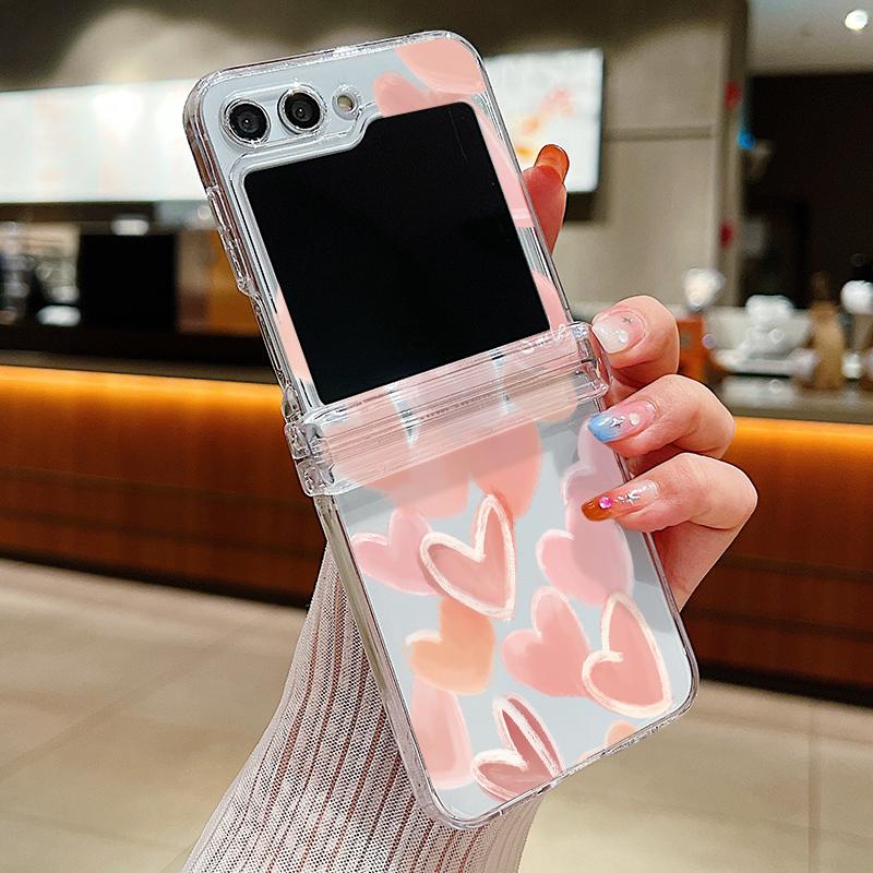 Love Heart Print Transparent Phone Case For Samsung Galaxy Z Flip7 FE Flip6 Folding Hard Cover For Samsung Z Flip 7 6 5 4 3 5G