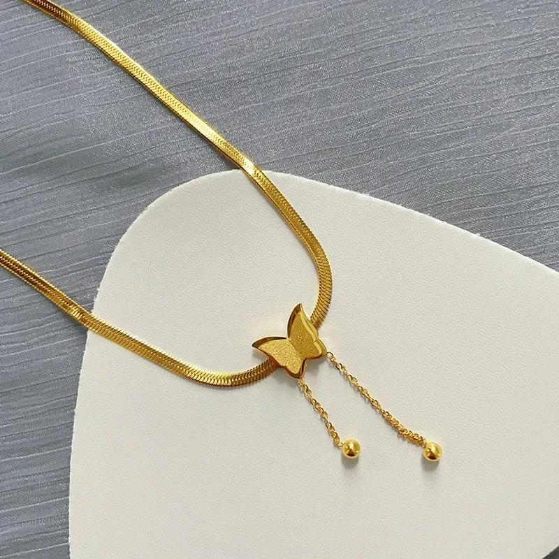 Stainless Steel Butterfly Pendant Neck Necklace for Girls Women Charm Snake Chains Choker Waterproof Zircon Valentine Day Gift