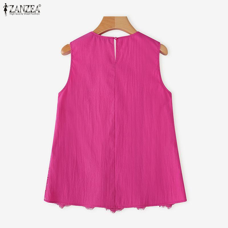 ZANZEA Women Elegant Casual Ruffled Sleeveless Lace Patchwork Tank Tops Tee