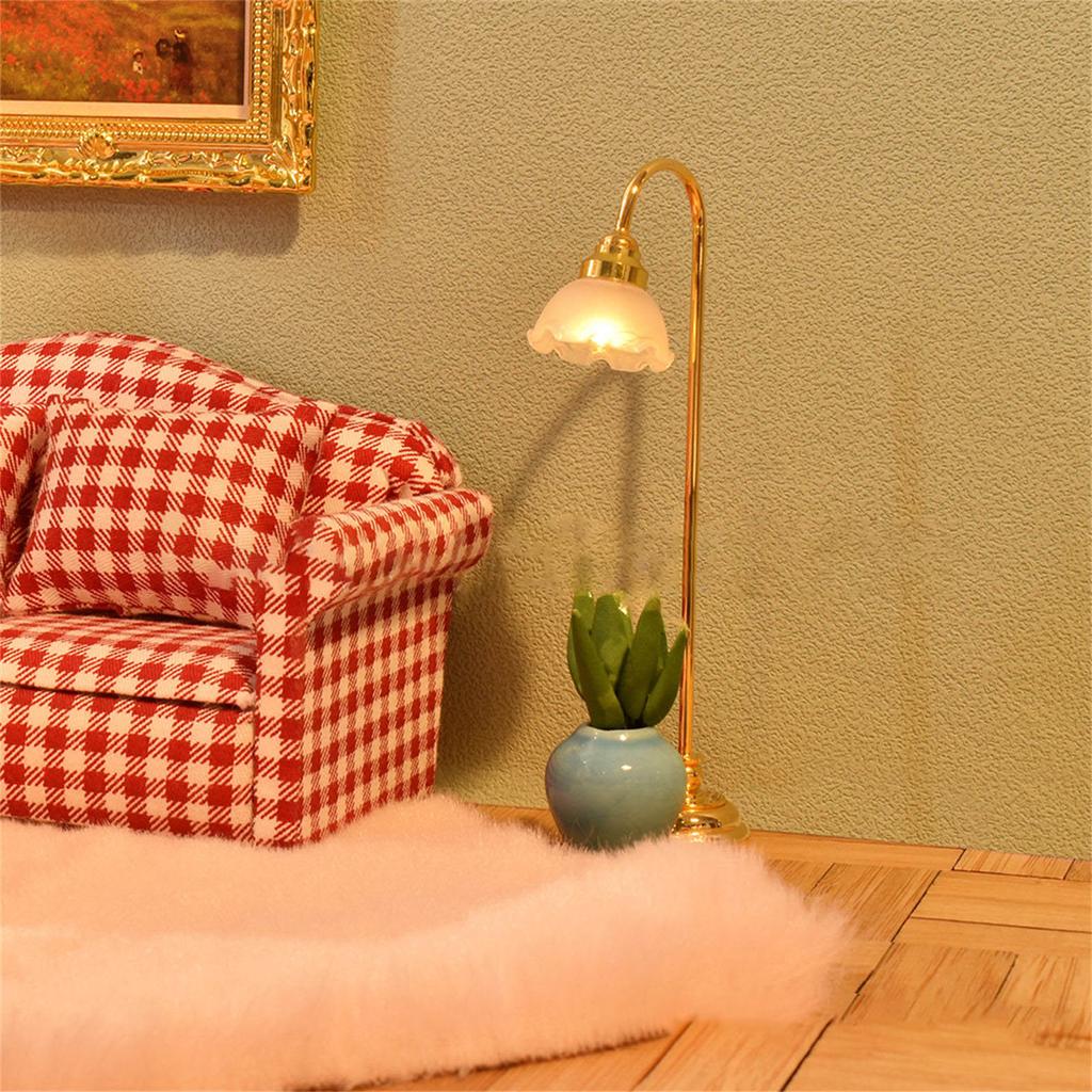 Flower Lamp Floor Lamp Light Pretend Play for Kids Role Furniture Model Toy 1:12 Scale Vintage Floor Lamp PlayHouse