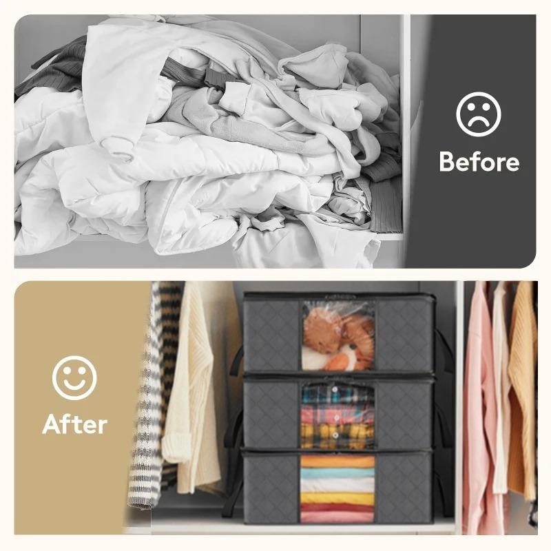 30/60/90L Large Capacity Clothes Storage Bag Organizer with Reinforced Handle for Blanket Comforters Bed Sheets Pillows Toy