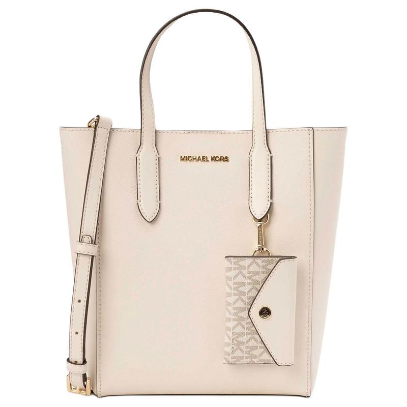 MICHAEL KORS VINCENT brand logo magnetic buckle closure cowhide crossbody shoulder handbag small size women s light cream коричневый
