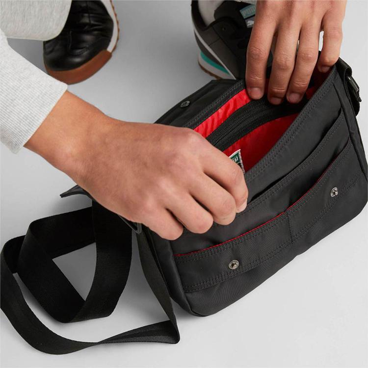 Puma Solid Color Flap Adjustable Shoulder Strap Fabric Messenger Bag Unisex Shoulder Bags Black 079658-01