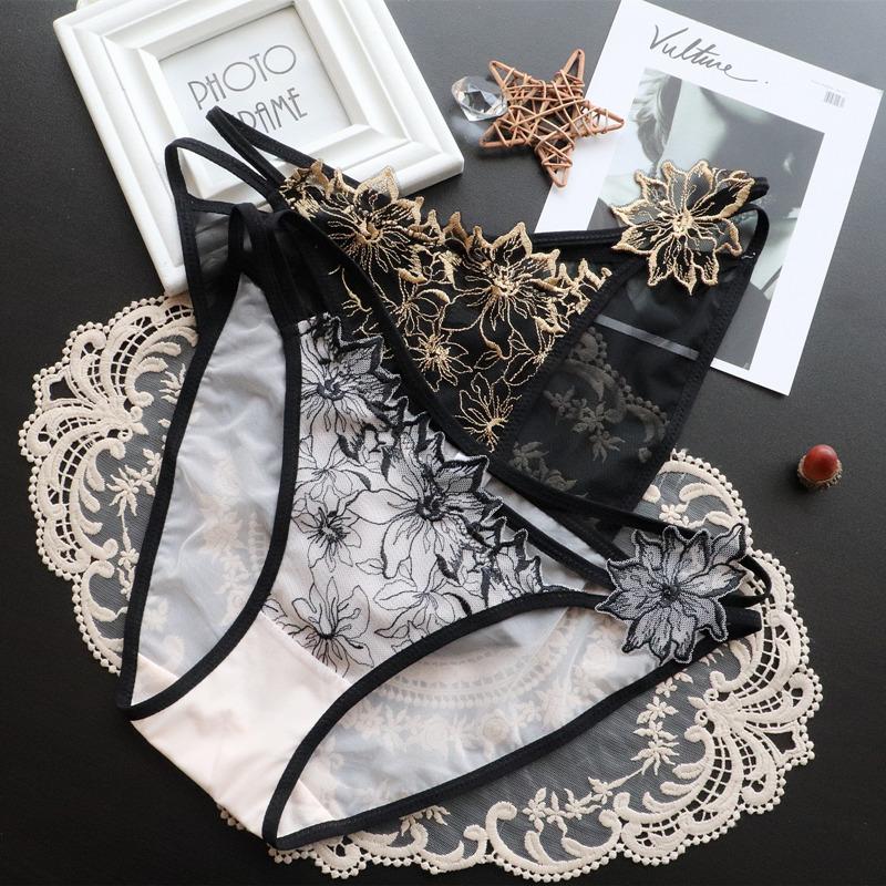 Damska bielizna haftowana koronka Hollow seksowne majtki damskie siateczkowe majtki z niskim stanem dla kobiet