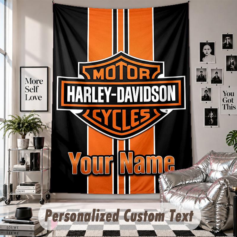 Arazzo da Appendere alla Parete con Nome e Testo Personalizzati, Arazzo Decorativo Harley-Davidson per Camera da Letto