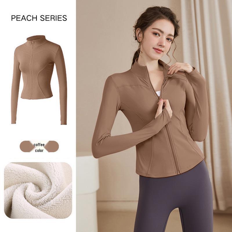 Women's Slimming Lambswool Jacket – Stand Collar, Velvet-Lined, Thick, Stretchy, Warm Yoga Top for Autumn & Winter