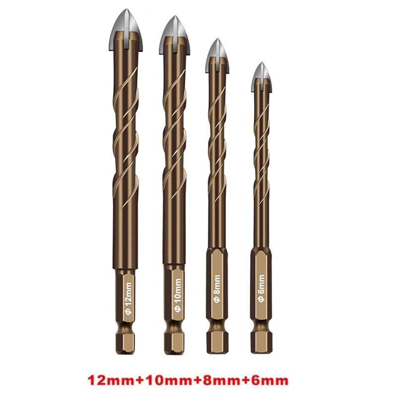 Cross Drill Bit Set Carbide Tip for Glass Ceramic Tiles Concrete Stone Metal Drilling High Hardness