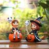 2pcs Halloween Pumpkin Witch Sister Figurines with Balloons, Resin Handheld Pumpkin Witch Girl Statue for Home Dining Table, Bookshelf Decor