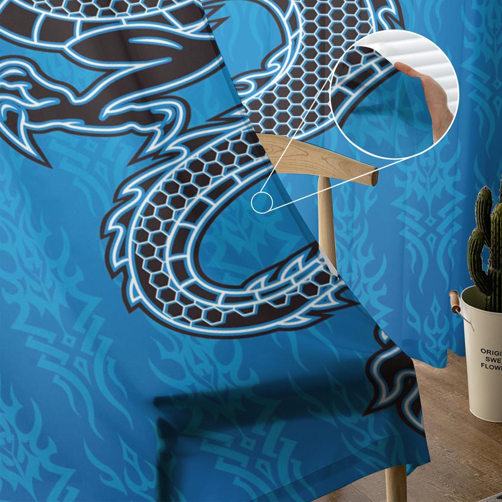 Chinese Style Black Dragon Blue Sheer Curtains for Living Room Decoration Window Curtains Kitchen Tulle Voile Organza Curtains