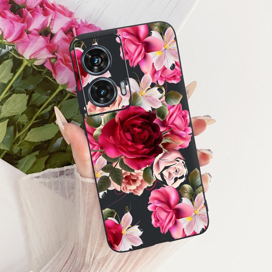 Hülle Für Motorola Edge 50 Fusion Cover XT2429-1 Beliebte Blume Weiche Schwarze Silikon Handyhüllen Für Motorola G96 5G MotoG96 Funda