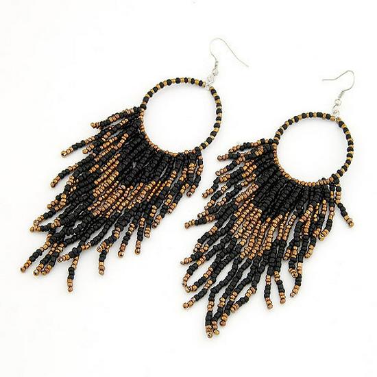 European & American Bohemian Handmade Seed Bead Tassel Drop Earrings
