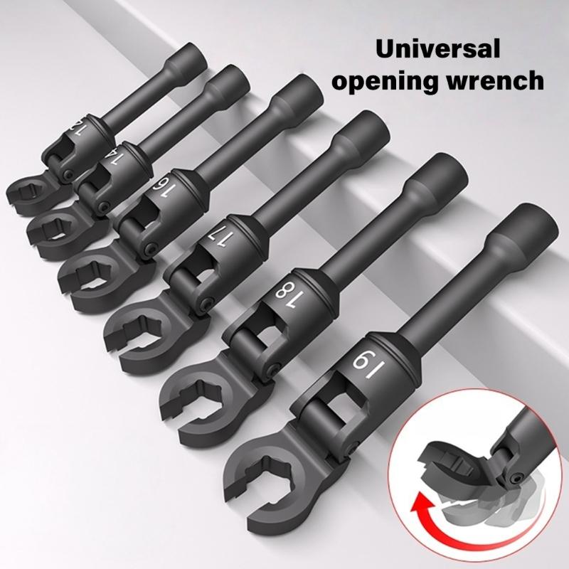 6pc Ergonomic Open End Wrench Kit 12-19mm Flexible Head Motion High Strength Steel Socket Wrench For Auto Maintenance