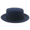 Flat Top Fedoras Jazz Hats For Women Men Solid Color Imitation Woolen Jazz Cap British Style Wide Brim Ladies Bowler Hats Fedora