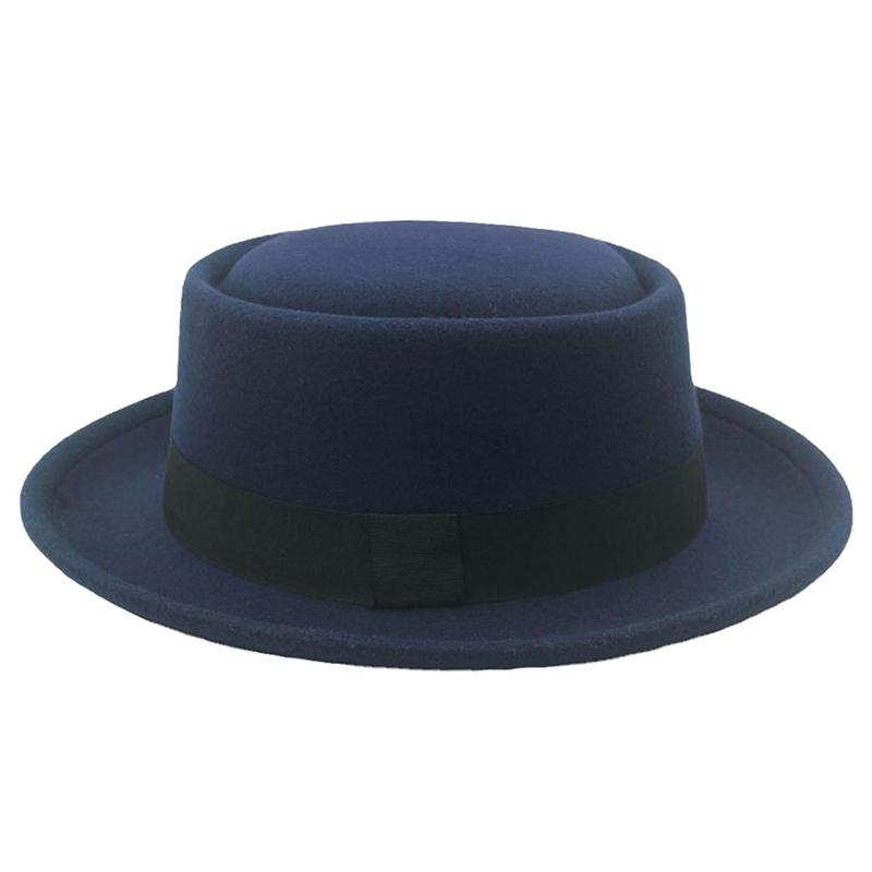 Flat Top Fedoras Jazz Hats For Women Men Solid Color Imitation Woolen Jazz Cap British Style Wide Brim Ladies Bowler Hats Fedora