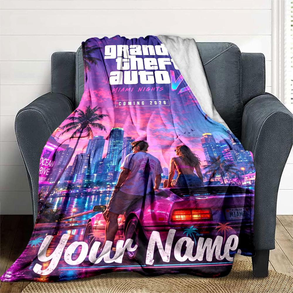 Grand Theft Auto Personalized Text Blanket Cozy Customizable Blanket Soft Warm Cozy for Living Room Couch Livingroom Office Chair for All Occasions