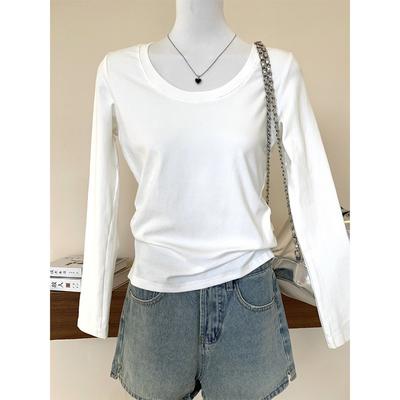 Simple Collar Straight Shoulder Bottoming Shirt Women's White Shirt Spring Slim-fitting and Thin Long-sleeved Top with Pure Desire