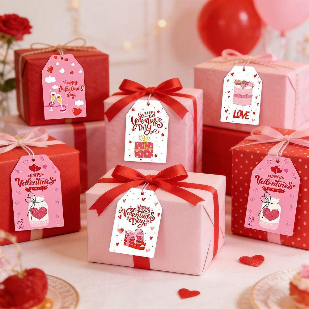 60pcs 6 Styles Valentines Day Gift Tags with String DIY Gift Packaging Labeling Romantic Hanging Party Labels Home Decor
