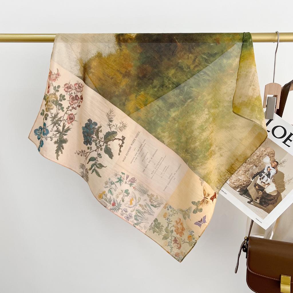 Literature And Art Blended Mulberry Silk Small Square Scarf Summer Versatile Multi-Functional Decorative Bag Head Headband High-End Scarf