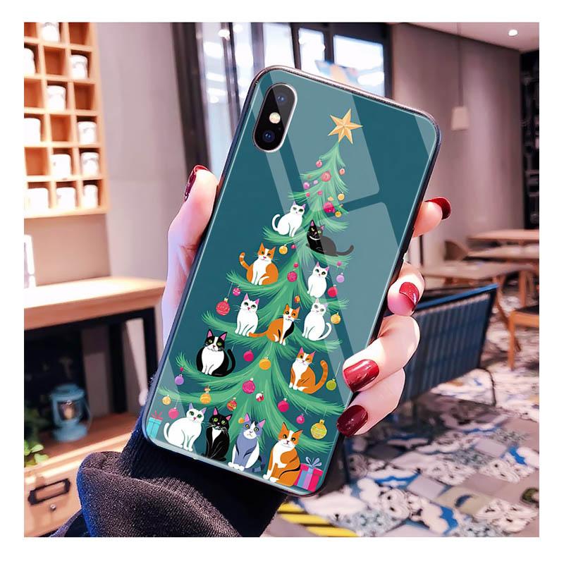 Glass Phone Case For iPhone 17 Pro Max Air 17 16 15 14 13 Pro Max 15 16 Pro 15Plus Christmas Tree Light