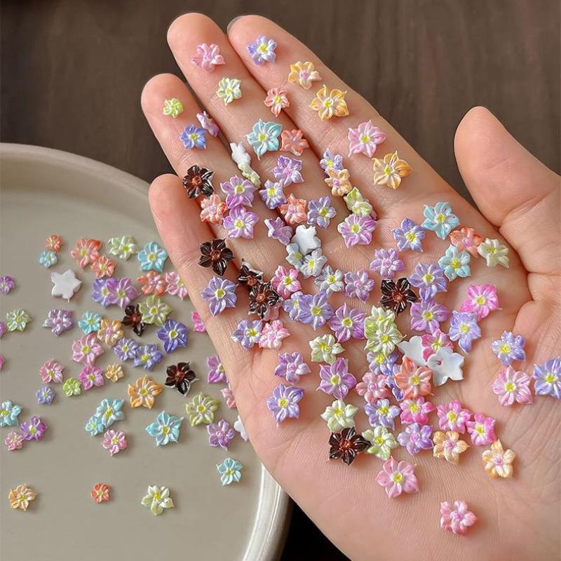 50 Pcs Resin Mini Colorful Flower Art Nail Decorate 3D Flowerappliques Diy Nail Art Decor Accessories Crafts