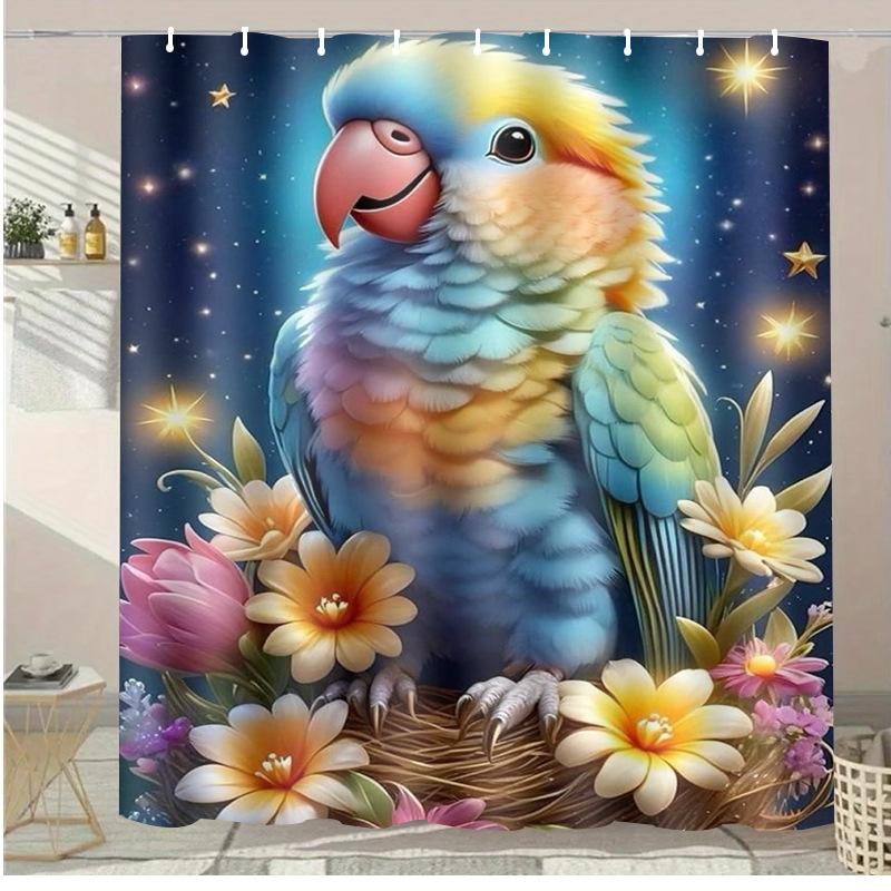 Painted Blue Heron Washable Dirt-Resistant Shower Curtain Shower Head Waterproof Polyester Bath Curtain For Home Decor